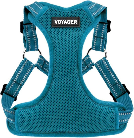 Best Pet Supplies Voyager Mesh Dog Breathable Harness Reflective Stitching, All Weather Adjustable for Walking Training, or Running - Heavy Duty & Durable, Harness (Turquoise), XS