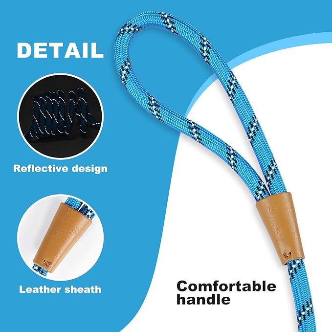 Lynxking No Pull Rope Dog Harness No Pull Reflective Leash Harness Collar 3 in 1 Dog Halter Harnesses Adjustable for Large Giant Dog (Light Blue, Extra Large(up to 80Ibs) 10ft*1/2")
