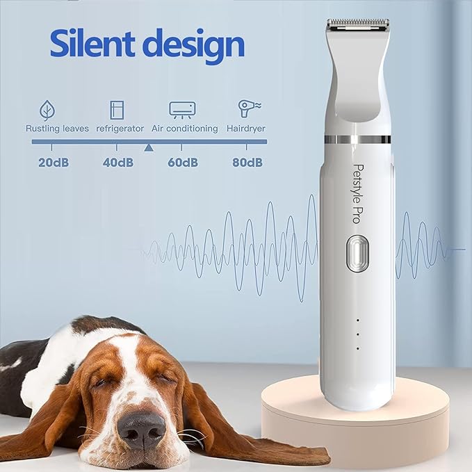 Petstyle Pro™ 4 Different Blades, 4-in-1 Cordless Motorized Trimmer Low Noise USB Rechargeable Pet Clipper for Dogs and Cats, for Trimming Hair Around Paws, Eyes, Ears, face, Buttocks, White