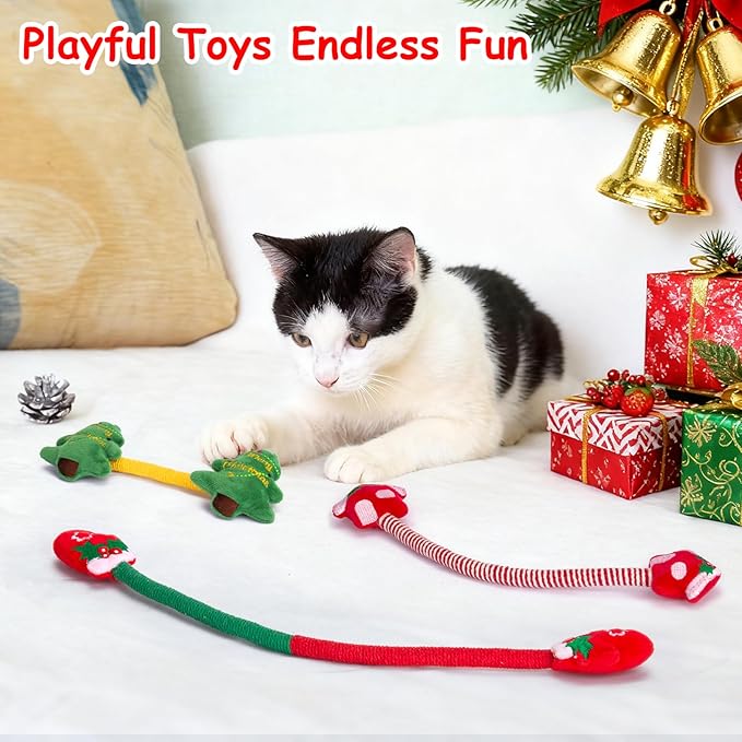Retro Shaw Christmas Catnip Toys, Kitty Xmas Bundle Cat Toys Chew Ropes 3PCS, Catnip Kitten Toys for Indoor Cats Kitty, Safe Kitten Teething Chew Toy Cat Nip Kicker String