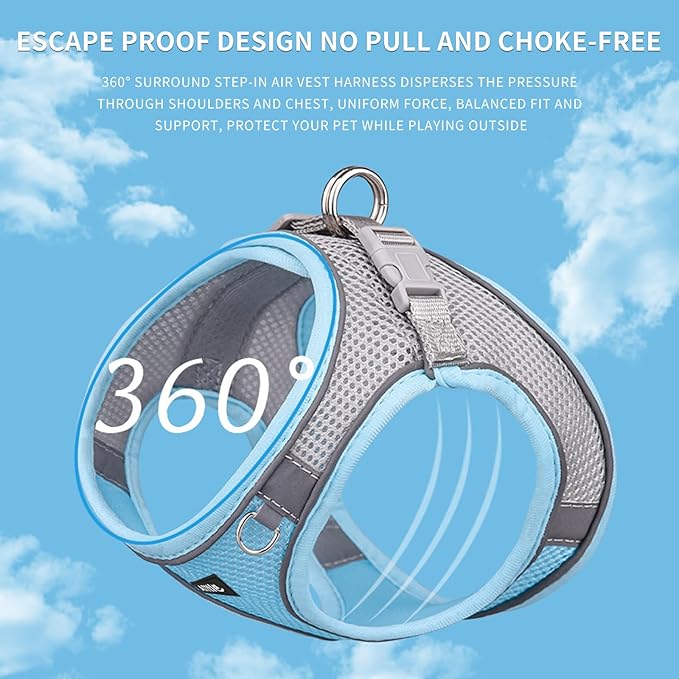 AIITLE Escape Proof Dog Harness - Step in Adjustable Dog Harness No Choke Over with Breathable Mesh and Quick-Release Buckle for Summer- Outdoor Walking, Camping, Training for Medium Dogs Blue XL