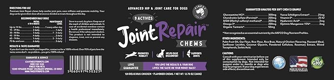 Finest For Pets Joint Repair Hip and Joint Chews for Dogs Glucosamine, Chondroitin, MSM, Omega 3 & Turmeric for Dog Joint Support, Mobility & Pain Relief - (120 Chicken Flavored Chews, Made in USA)