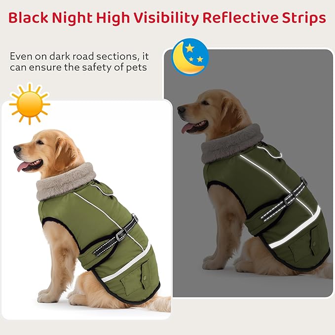 Dog Coat, Warm Dog Winter Coat Reflective Jacket Waterproof Fleece Vest, Pet Jacket Cozy for Cold Weather, Dogs Snowsuit Windproof, Adjustable Buckle for Large Extra Dogs