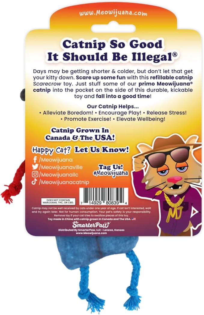 Meowijuana Refillable Cat Toys | Get Spooked - Scarecrow Catnip Toy | Includes Potent Hand Harvested Catnip Grown in North America | Promotes Play and Cat Health