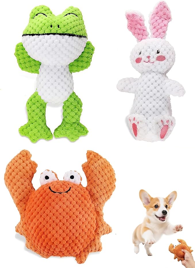 3 Pack Interactive Tough Plush Dog Toy with Squeaker - Durable Chew Toy Dogs - Great for Playtime, Training & Mental Stimulation