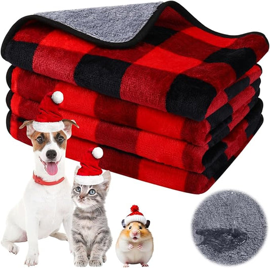 Reginary 4 Pcs Waterproof Guinea Pig Blankets Washable Small Animal Fleece Bedding Absorbent Guinea Pig Cage Liners Reusable Pet Pee Pad Sleep Mat for Hamster Ferret(Christmas Plaid,24 x 16 Inch)