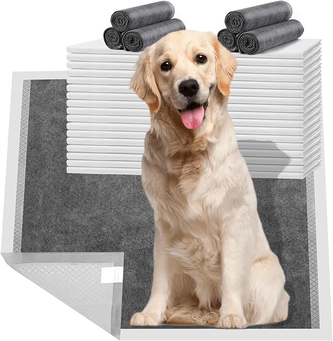 Dog Pee Pads Extra Large 28" x 34", 40 Count, Activated Carbon Charcoal Puppy Pads XL, Potty Pads for Dogs with Adhesive Sticky Tape, Disposable Training Bed Pads for Pets, Doggies, Cats