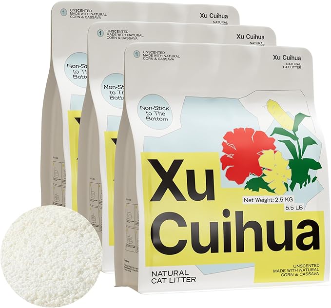 Natural Cat Litter Unscented, 100% Plant-Based, Strong Clumping Litter, Easy Scooping, Clumps Lift Cleanly, Chemical-Free, Low Dust, Corn & Cassava Litter, 5.5 LB x 3 Bags