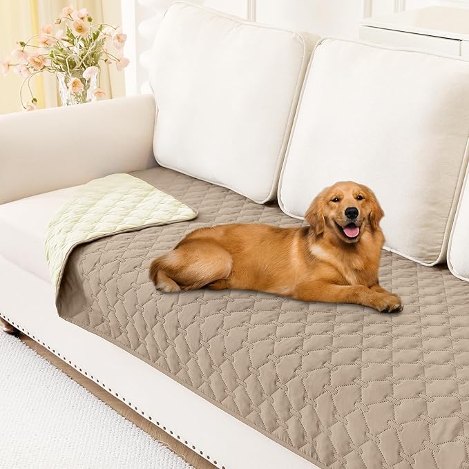 Smiry Waterproof Dog Bed Cover Blanket, Soft Reversible Pet Blanket, Washable Leakproof Cats Dogs Couch Cover for Sofa, Couch, Furniture, Plaid (30x70 Inch, Taupe/Beige)