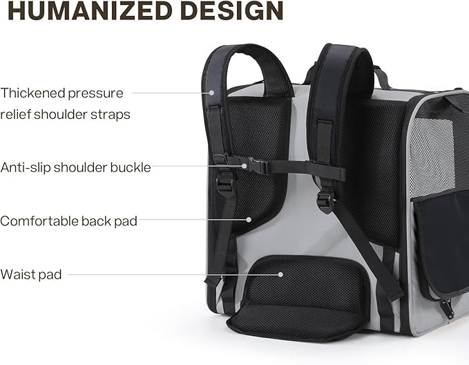 Pecute Cat Carrier Backpack Pet Carrier Backpack Widen Large Space, Stable Pet Backpack for Cat Small Dog, Ventilated Pet Backpack Miniature Dachshund Bag Suitable for Hiking, Camping Grey