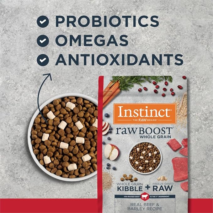 Instinct Raw Boost, Natural Dry Dog Food with Freeze Dried Pieces, High Protein, Whole Grain Recipe - Real Beef & Barley, 20 lb. Bag