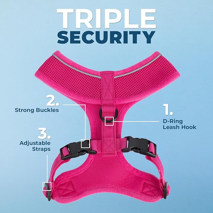 Best Pet Supplies Voyager Mesh Dog Breathable Harness Reflective Stitching, All Weather Adjustable for Walking Training, or Running - Heavy Duty & Durable, 220 Style (Fuchsia), S