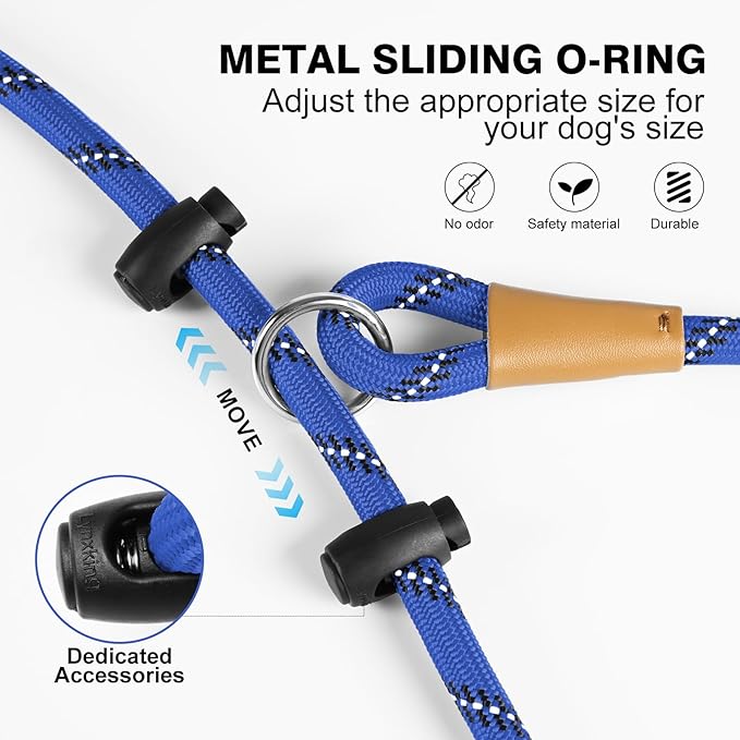 Lynxking No Pull Rope Dog Harness No Pull Reflective Leash Harness Collar 3 in 1 Dog Halter Harnesses Adjustable for Large Giant Dog (Blue, Small 3/8 inch)