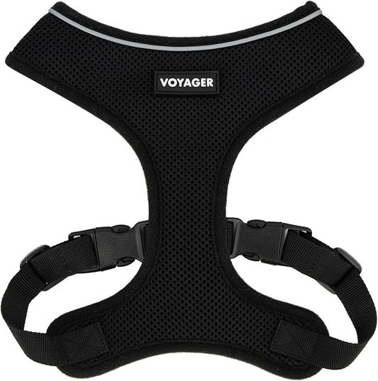 Best Pet Supplies Voyager Mesh Dog Breathable Harness Reflective Stitching, All Weather Adjustable for Walking Training, or Running - Heavy Duty & Durable, 220 Style (Black), M