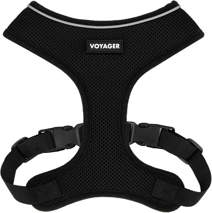 Best Pet Supplies Voyager Mesh Dog Breathable Harness Reflective Stitching, All Weather Adjustable for Walking Training, or Running - Heavy Duty & Durable, 220 Style (Black), XL