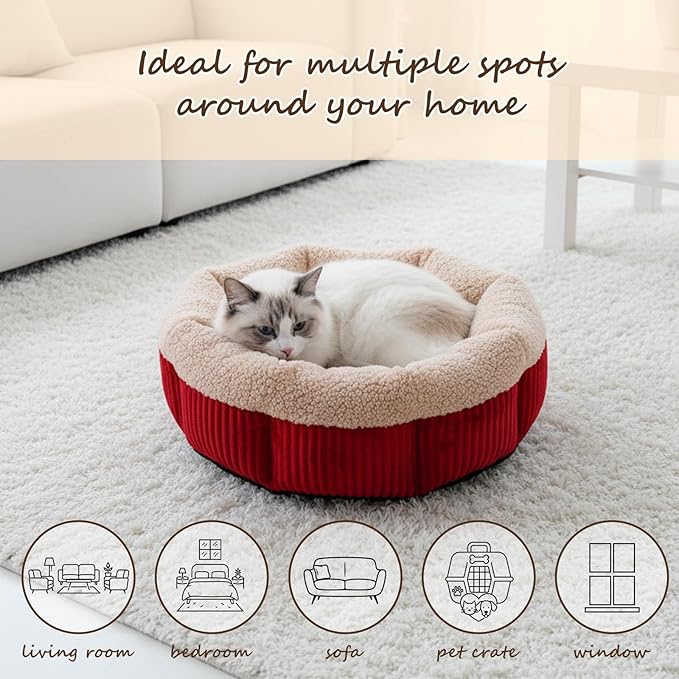 4 Packs Round Donut Cat Beds 20in Soft Plush Pet Beds Washable Calming Pet Sleep Cushions for Cat, Small Dogs, Puppy, Kitten