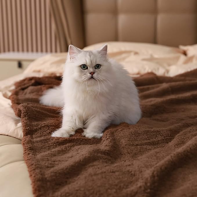 Luciphia Waterproof Bed Blanket Washable,Soft Sherpa Fleece Puppy Reversible Throw Blankets for Small Dog Cat, Furniture Cover Protector Couch Bed from Liquid Pee and Pet Fur, Coffee, 40" x 28"