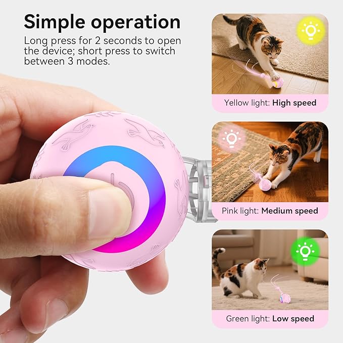 Interactive Cat Toys Ball for Indoor Cats, Automatic Pet Toys for Bored Indoor Adult Cats, Motion Activated, USB Rechargeable, Christmas Birthday Gifts(Pink)