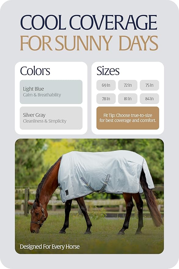 Equinavia Gard Horse Fly Sheet | UV Protection Mesh Fly Sheet for Horses | Lightweight Nylon Turnout Sheet Fly Sheets for Horses - Light Blue - 72 in