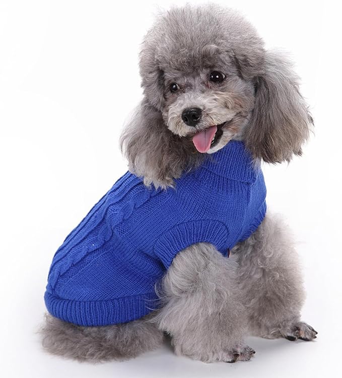 CHBORCHICEN Small Dog Sweaters Knitted Pet Cat Warm Dog Sweatshirt Winter Clothes Kitten Puppy Sweater (Large,Dark Blue)