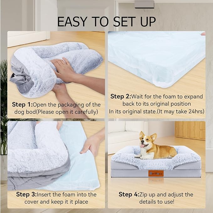 Orthopedic Dog Bed with Memory Foam - Luxurious Plush Surface, Removable & Washable Cover, Non-Slip Bottom, Dog Sizes (Small)