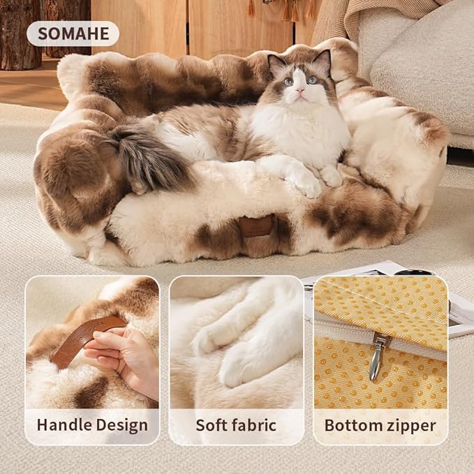 Cat Bed for Indoor Cats Dog Couch Cat Couch Bed Washable Dog Beds for Small Dogs & Cats with Removable Cover, Fluffy Pets Couch with Non-Slip Bottom 24"X18"X10"Blue