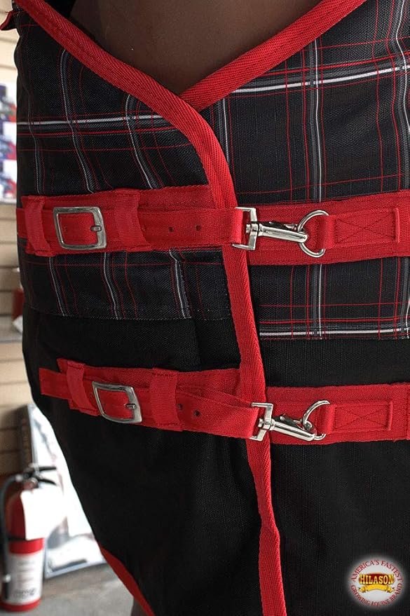 HILASON Red Black Plaid 66 in 1200D Winter Waterproof Poly Horse Turnout Blanket Belly Wrap