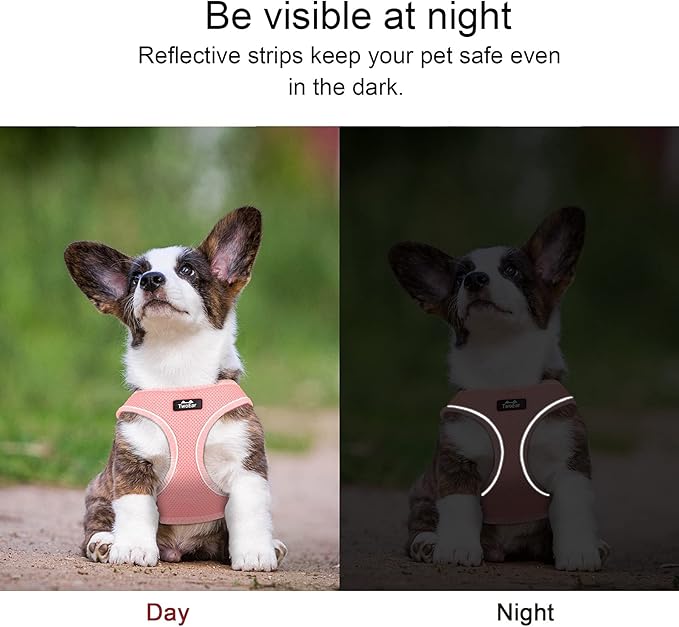 TwoEar Dog Vest Harness Reflective, No-Pull Pet Harness Easy Control with Breathable Mesh, Soft Puppy Step-in Harness No-Choke for Outdoor Walking, Training for Medium Dogs(M, Pink)