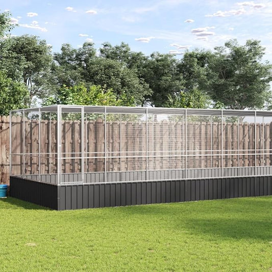 Steel Aviary with Extension, Large Bird Cage with Lockable Door, Aviary Spacious and Versatile Cage Ideal for Parakeets, Parrots, Lovebirds, Cockatiels, Pigeons, 448.4"x120.9"x83.5",-289