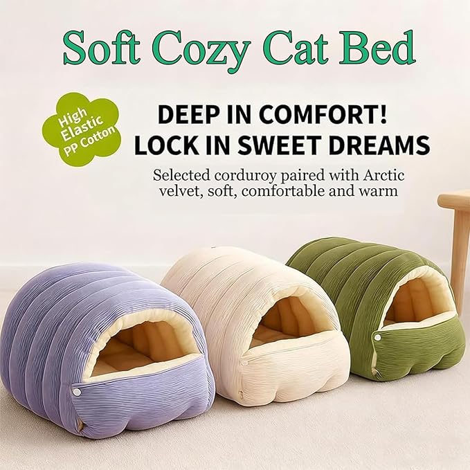 Expectation Cat Bed, Removable and Washable Winter Closed-Off Cat Bed, Soft Fluffy Warm Autumn/Winter Cats House, Washable Non-Slip Pet Sleeping Bag for Indoor Cats Small Dogs (Purple,Large)