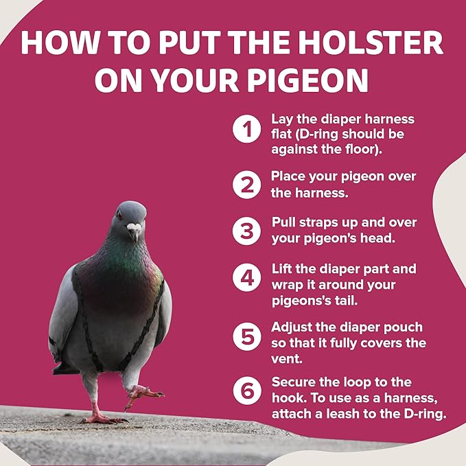 Hen Holster Wrap-Around Bird Diaper & Harness for Larger Pigeons, Small Breed - with Removable Liner, Adjustable Fit for Outdoor Adventures & Indoor Use, Easy to wear - Pink, XS