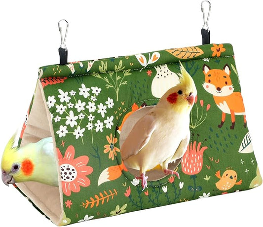 Rypet Winter Warm Bird Nest House - Hanging Hammock Velvet Shed Hut Cage Plush Fluffy Birds Hideaway Sleeping Bed Fuzzy for Parrot Parakeet Cockatiels Budgies Lovebird Medium（Green）
