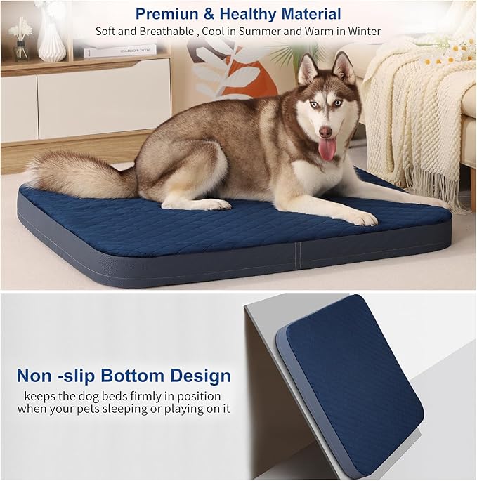 JoicyCo Large Dog Bed, Orthopedic Foam Big Dog Bed Mattress, 40 inch Joint Relief Pet Sleeping Beds, Non Slip Bottom with Removable Washable Cover, Dark Blue