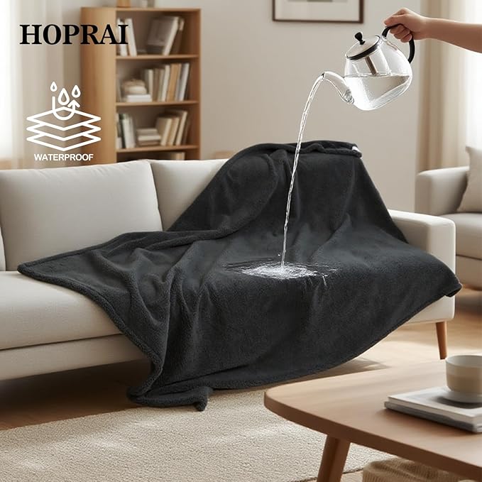 Waterproof Pet Blanket for Medium Large Dogs Washable Fluffy Thick Jacquard Shag Fleece Warm Sherpa Pet Blanket Cats Puppy Couch Protection (Gray XL57*85inches)