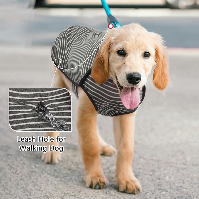 ROZKITCH Dog Winter Coat Soft Pullover Pajamas, Stripe Pet Windproof Warm Cold Weather Jacket Vest Cozy Jumpsuit Apparel Outfit Clothes for Walking Hiking Travel Sleep Stripe L