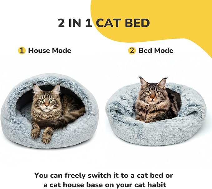 CATISM Large Cat Beds for Indoor Cats Dogs - Cat Bed Calming Nest, Self Warming Cave, Cozy Pod for Indoor Cats or Small Dogs, Removable Washable Cove with Non-Slip Bottom for Large Cats or Dogs