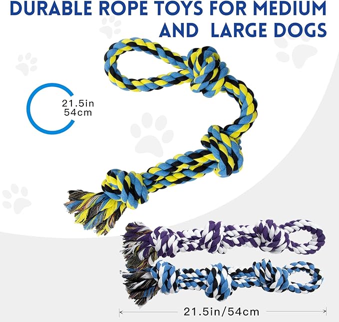 [3 Pack] Dog Rope Toys for Large and Medium Aggressive Chewers, Nearly Indestructible Rope Chew Toys, Heavy Duty 100% Cotton Tug of War Dog Toy for Boredom, Teeth Cleaning