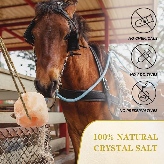 3 Pack Himalayan Salt, Lick Natural Mineral Block Rope Long-Lasting Raw Pink Salt Lick Suitable for Horses, Deer, Cattle, Goats and Other Livestock(7.2-9.9LBS)