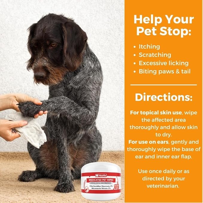 Nootie Medicated Pet Wipes With Chlorhexidine & Miconazole for Dogs & Cats - 2" Small, 60 Count - Sold in Over 10,000 Vets & Pet Stores