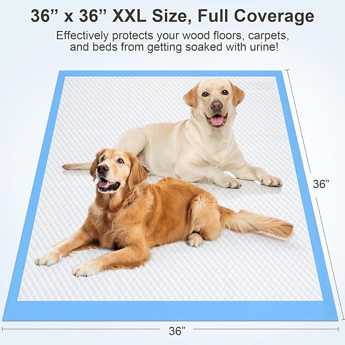 Upgraded 4XL 36"x36" Thicken 6 Layers Dog Pee Pads, Ultra Absorbent Pee Pads, Absorb up to 12 Cups, Leak-Proof & Quick Dry Puppy Pads for Puppy,Surgery, Older,Cats, Rabbits,45 Counts