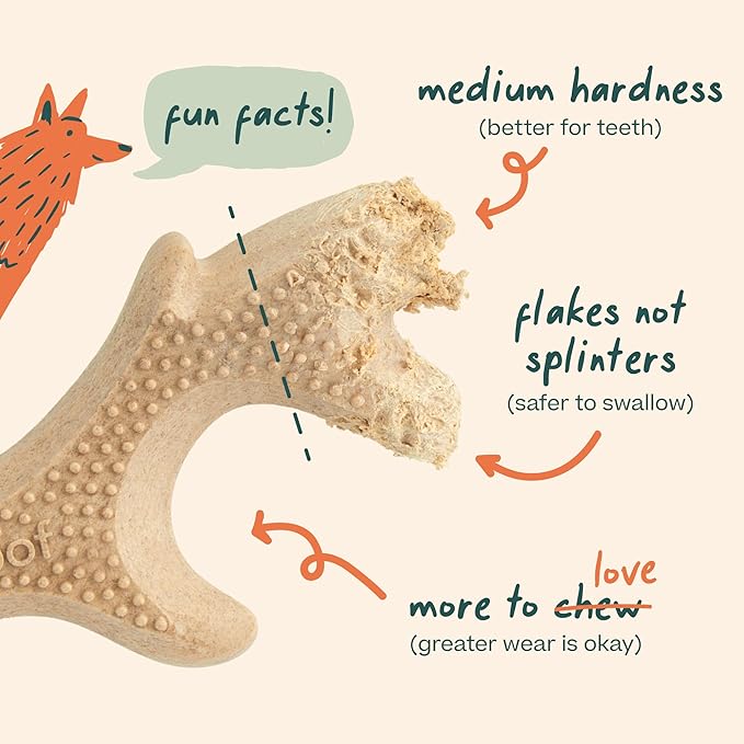 WOOF HonestChew Dog Toy Antler - Durable Dog Chews - Made with Natural, Plant-Based Ingredients - Splinter-Resistant - Safer Than Dog Bones - Small