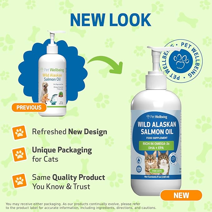 Pet Wellbeing Wild Alaskan Salmon Oil Cats - Omega-3 EPA & DHA Skin, Coat, Joint & Heart Health - NASC Certified & Vet-Formulated - 8oz Pump Bottle
