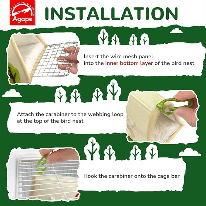Agape Bird Nest, Soft Hammock for Cage, Hanging Plush Hideaway, Warm Bird House for Small, Medium & Large Parrots, Cozy Hut for Parakeet, Budgie, Cockatiel, Lovebird, Conure, Nido para Periquitos