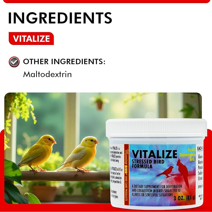 Morning Bird Vitalize for Birds 3 Oz – Stress Relief & Dehydration Supplement – Supports Hydration, Energy, Balance & Muscle Recovery – Easy Water-Soluble Supplement for All Bird Species.