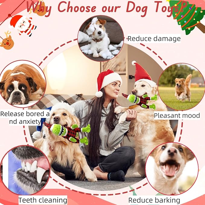 Christmas Squeaky Dog Toys, Xmas Interactive Plush Dog Toy for Large Dogs, Chew Toy to Keep Them Busy for Boredom, for Small Medium Large Dogs -Tyrannosaurus rex