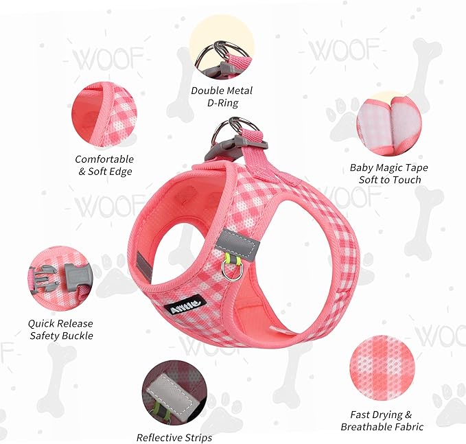 AIITLE Easy Walk Dog Vest Harness and Leash Set, Pet Supply No Pull, Breathable Mesh, Reflective Stripes, Adjustable Escape Proof Pet Outdoor Harnesses for Medium Dogs Watermelon L