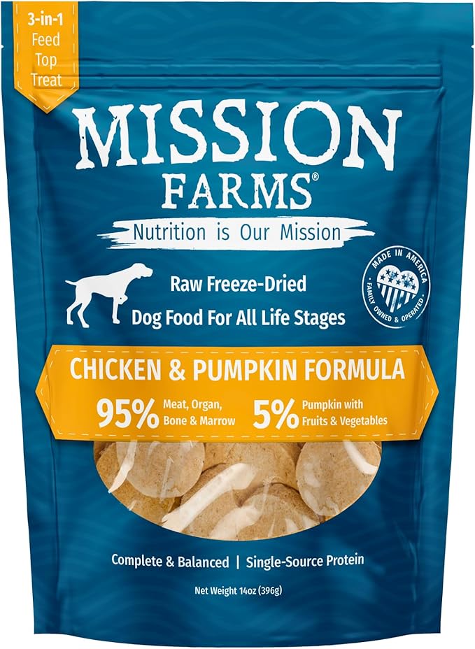 Mission Farms Freeze-Dried Raw Dog Food Chicken & Pumpkin Complete & Balanced for All Life Stages, 14oz