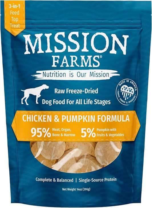 Mission Farms Freeze-Dried Raw Dog Food Chicken & Pumpkin Complete & Balanced for All Life Stages, 14oz