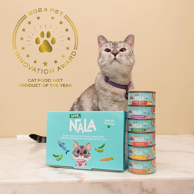 LOVE, NALA Natural Flaked Wet Cat Food Variety Pack – Salmon, Tuna with Carrot & Pea, Chicken with Pumpkin – Grain Free, Non-GMO, High Protein, Omega-3, Added Vitamins & Minerals, 12 Pack (2.4 lb)