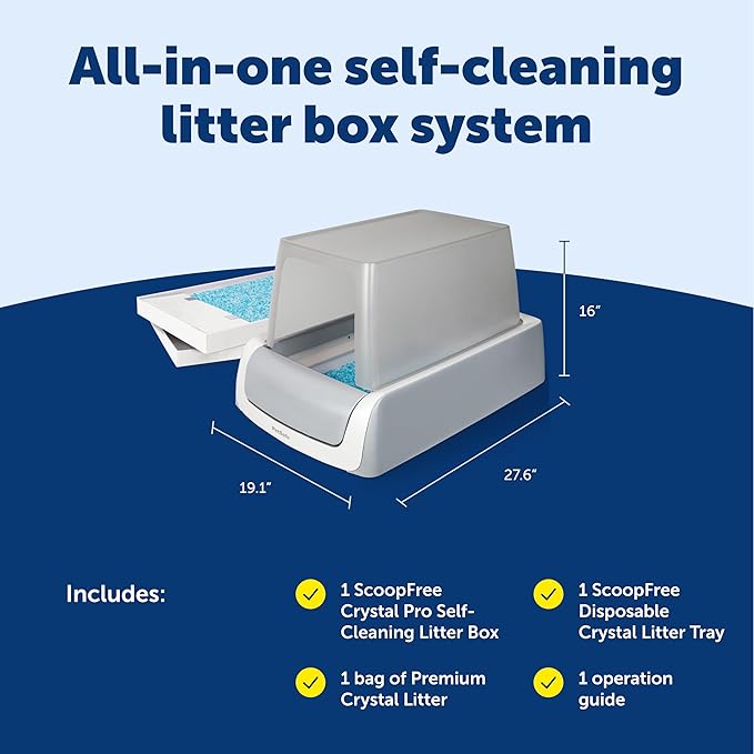 PetSafe Legacy ScoopFree Crystal Pro Self-Cleaning Automatic Litter Box - Top-Entry Motion-Sensing Cat Box with Integrated Health Counter - Includes 1 Disposable Crystal Litter Tray